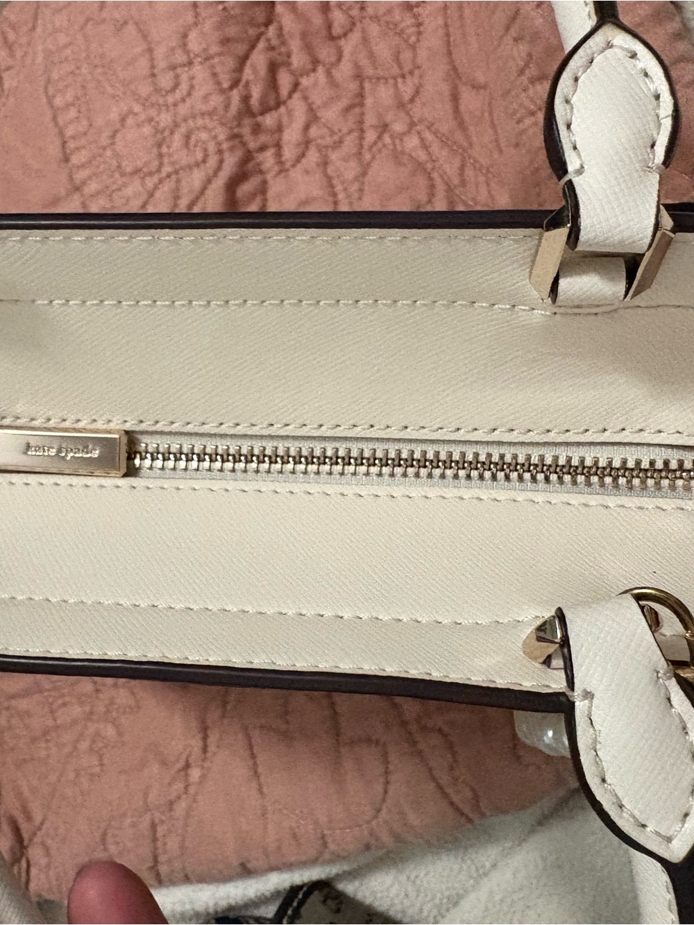 kate spade Cream Leather Top-Handle Satchel with Pearl Charm - Picture 4 of 10